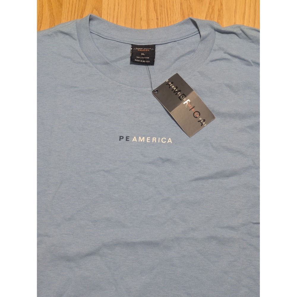 Perry Ellis Mens PE America Logo Graphic T-Shirt Water Blue XL